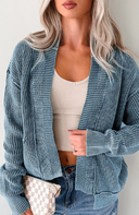 Mineral Wash Exposed Seam Patchwork Knit Open Sweater Cardigan-Cardigan-Krush Kandy, Women's Online Fashion Boutique Located in Phoenix, Arizona (Scottsdale Area)