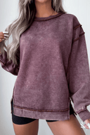 Mineral Wash Exposed Seam Side Slit Sweatshirt-Sweatshirt-Krush Kandy, Women's Online Fashion Boutique Located in Phoenix, Arizona (Scottsdale Area)