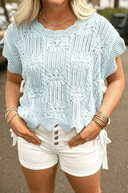 Weekend Cutie Pointelle Knit Scalloped Trim Short Sleeve