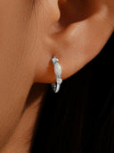 Sterling Silver Opal Geometric Dainty Huggie Earrings-Earrings-Krush Kandy, Women's Online Fashion Boutique Located in Phoenix, Arizona (Scottsdale Area)
