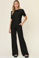 Double Take Full Size Round Neck Short Sleeve T-Shirt and Wide Leg Pants Set-Rae Collective, Women's Online Fashion Boutique Located in Phoenix, Arizona (Scottsdale Area)