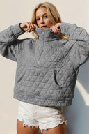 Half Zip Long Sleeve Quilted Sweatshirt with Pocket-Jackets-Rae Collective, Women's Online Fashion Boutique Located in Phoenix, Arizona (Scottsdale Area)