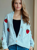 Strawberry Button Down Long Sleeve Cardigan-Cardigans-Rae Collective, Women's Online Fashion Boutique Located in Phoenix, Arizona (Scottsdale Area)