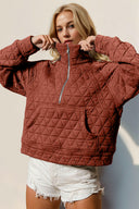 Half Zip Long Sleeve Quilted Sweatshirt with Pocket-Jackets-Rae Collective, Women's Online Fashion Boutique Located in Phoenix, Arizona (Scottsdale Area)