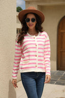 Angel Wings Striped Round Neck Button-Down Dropped Shoulder Cardigan-Cardigans-Rae Collective, Women's Online Fashion Boutique Located in Phoenix, Arizona (Scottsdale Area)