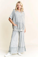 J.HER Mineral Wash Wide Pants with Raw Hem Frayed Details-Pants-Krush Kandy, Women's Online Fashion Boutique Located in Phoenix, Arizona (Scottsdale Area)