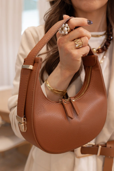 Elly Cognac Genuine Leather Mini Hobo Bag | Made to order