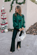 Pearl Embellished Bow Pattern Loose Sweater-Sweater-Krush Kandy, Women's Online Fashion Boutique Located in Phoenix, Arizona (Scottsdale Area)