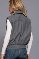 Notched Collar Soft Felt Zip Up Vest-Vests-Krush Kandy, Women's Online Fashion Boutique Located in Phoenix, Arizona (Scottsdale Area)