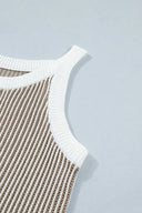 Pale Khaki Contrast Trim Ribbed Knit Sweater Tank