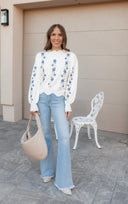 Floral Embroidered Scallop Hem Sweater-Sweater-Krush Kandy, Women's Online Fashion Boutique Located in Phoenix, Arizona (Scottsdale Area)