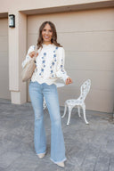 Floral Embroidered Scallop Hem Sweater-Sweater-Krush Kandy, Women's Online Fashion Boutique Located in Phoenix, Arizona (Scottsdale Area)