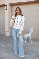 Floral Embroidered Scallop Hem Sweater-Sweater-Krush Kandy, Women's Online Fashion Boutique Located in Phoenix, Arizona (Scottsdale Area)