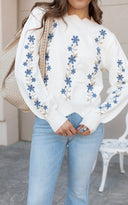 Floral Embroidered Scallop Hem Sweater-Sweater-Krush Kandy, Women's Online Fashion Boutique Located in Phoenix, Arizona (Scottsdale Area)