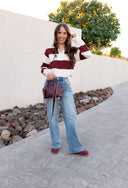Ribbed Trim Color Block Knitted Polo Collar Sweater-Sweater-Krush Kandy, Women's Online Fashion Boutique Located in Phoenix, Arizona (Scottsdale Area)