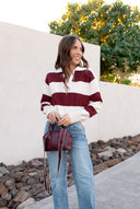 Ribbed Trim Color Block Knitted Polo Collar Sweater-Sweater-Krush Kandy, Women's Online Fashion Boutique Located in Phoenix, Arizona (Scottsdale Area)