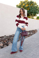 Ribbed Trim Color Block Knitted Polo Collar Sweater-Sweater-Krush Kandy, Women's Online Fashion Boutique Located in Phoenix, Arizona (Scottsdale Area)