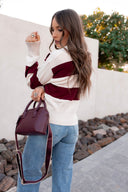 Ribbed Trim Color Block Knitted Polo Collar Sweater-Sweater-Krush Kandy, Women's Online Fashion Boutique Located in Phoenix, Arizona (Scottsdale Area)