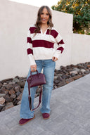 Ribbed Trim Color Block Knitted Polo Collar Sweater-Sweater-Krush Kandy, Women's Online Fashion Boutique Located in Phoenix, Arizona (Scottsdale Area)