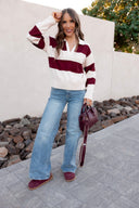 Ribbed Trim Color Block Knitted Polo Collar Sweater-Sweater-Krush Kandy, Women's Online Fashion Boutique Located in Phoenix, Arizona (Scottsdale Area)