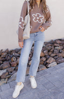 Daisy Doodle Half Zip Flower Sweater