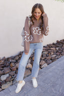 Daisy Doodle Half Zip Flower Sweater