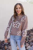 Daisy Doodle Half Zip Flower Sweater