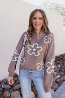 Daisy Doodle Half Zip Flower Sweater