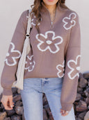 Daisy Doodle Half Zip Flower Sweater