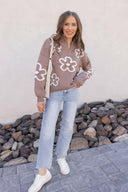 Daisy Doodle Half Zip Flower Sweater-Sweaters-Rae Collective, Women's Online Fashion Boutique Located in Phoenix, Arizona (Scottsdale Area)
