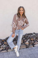 Daisy Doodle Half Zip Flower Sweater-Sweaters-Rae Collective, Women's Online Fashion Boutique Located in Phoenix, Arizona (Scottsdale Area)