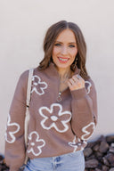Daisy Doodle Half Zip Flower Sweater