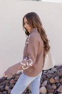 Daisy Doodle Half Zip Flower Sweater