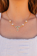 Pink Conch & Turquoise Gold Bow Necklace-Necklaces-Krush Kandy, Women's Online Fashion Boutique Located in Phoenix, Arizona (Scottsdale Area)