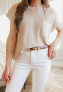 Mandy Pocketed Round Neck Cap Sleeve Sweater-Tops-Rae Collective, Women's Online Fashion Boutique Located in Phoenix, Arizona (Scottsdale Area)