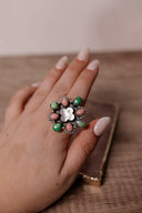 White Shell Clover & Multi Stone Ring-Rings-Rae Collective, Women's Online Fashion Boutique Located in Phoenix, Arizona (Scottsdale Area)