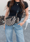 Leather Checkered Knit Patchwork Wallet Attached Shoulder Bag-Purses & Bags-Krush Kandy, Women's Online Fashion Boutique Located in Phoenix, Arizona (Scottsdale Area)