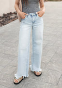 La High Rise Wide Leg W/ Destroyed Hem Jeans-Jeans-Krush Kandy, Women's Online Fashion Boutique Located in Phoenix, Arizona (Scottsdale Area)