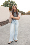La High Rise Wide Leg W/ Destroyed Hem Jeans-Jeans-Krush Kandy, Women's Online Fashion Boutique Located in Phoenix, Arizona (Scottsdale Area)