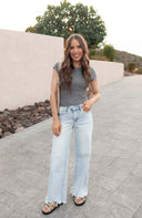 La High Rise Wide Leg W/ Destroyed Hem Jeans-Jeans-Krush Kandy, Women's Online Fashion Boutique Located in Phoenix, Arizona (Scottsdale Area)