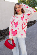 So In Love Pink & Red Heart Sweater-Sweater-Krush Kandy, Women's Online Fashion Boutique Located in Phoenix, Arizona (Scottsdale Area)
