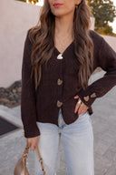 Heart Metal Button V Neck Cardigan Sweater