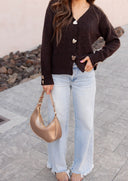 Heart Metal Button V Neck Cardigan Sweater