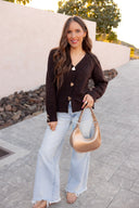 Heart Metal Button V Neck Cardigan Sweater
