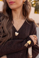 Heart Metal Button V Neck Cardigan Sweater