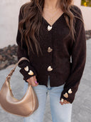 Heart Metal Button V Neck Cardigan Sweater