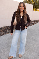 Heart Metal Button V Neck Cardigan Sweater