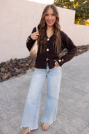 Heart Metal Button V Neck Cardigan Sweater