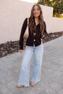 Heart Metal Button V Neck Cardigan Sweater