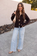 Heart Metal Button V Neck Cardigan Sweater